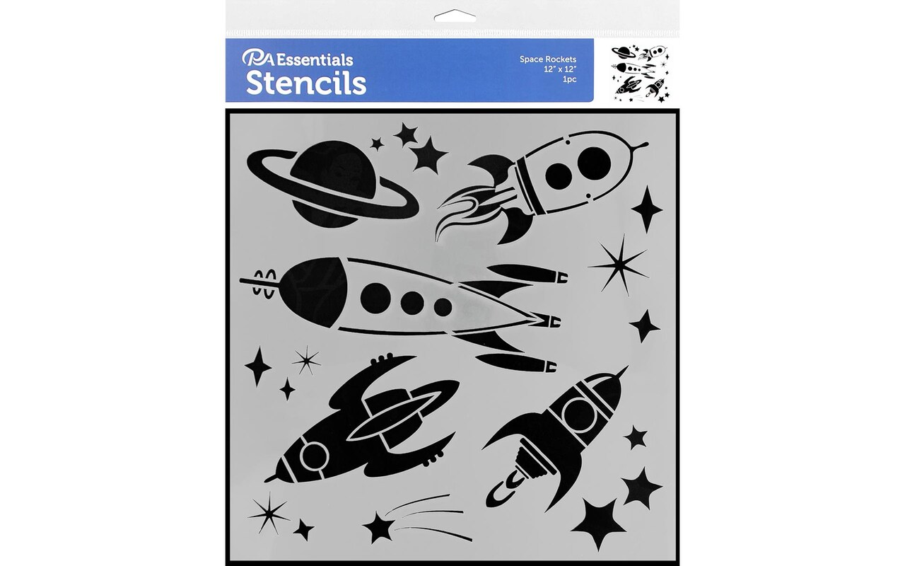 PA Essentials Stencil Space Rockets for Painting on Wood, Canvas, Paper, Fabric, Wall and Tile, Reusable DIY Art and Craft Stencils for Painting, 12"x12" Inches